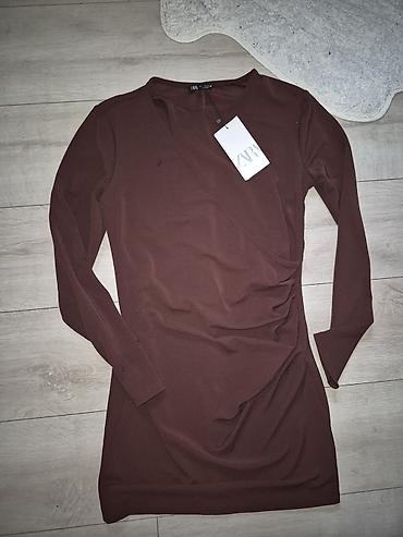 hermes papuce cena: ZARA haljina, model sa preklopom na grudima - Boja: tamno braon - — 1