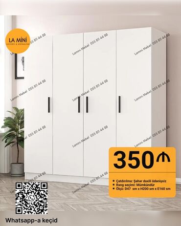 Dolablar: Yeni, Açılan, 4 qapılı Düz dolab, Qarderob, paltar dolabı, Azərbaycan