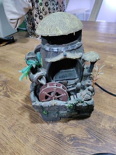 Akvarium dekoru: Dekorativ mini fəvvarə / akvarium aksesuarı, nağılvari dəyirman-ev — 3