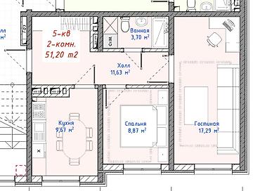 2 комнаты, 51 м², Элитка, 2 этаж, ПСО (под самоотделку)