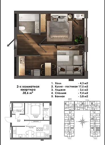 Новостройки от застройщика: Строится, Элитка, 2 комнаты, 49 м² — 15