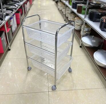 Digər qab-qacaq və mətbəx ləvazimatları: Meyvə-tərəvəz yiğmaq uçun polkalar 3 mertebe tekerli ve 4 mertebe — 1