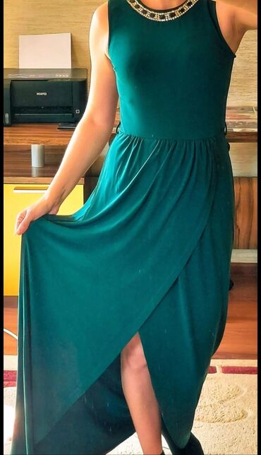 платье зеленое: Вечернее платье, Длинная модель, Вискоза, Без рукавов, M (EU 38)