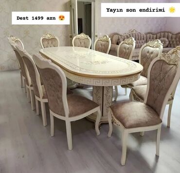 Masa və oturacaq dəstləri: Qonaq otağı üçün, Yeni, Açılmayan, Dördbucaq masa, 6 stul — 18