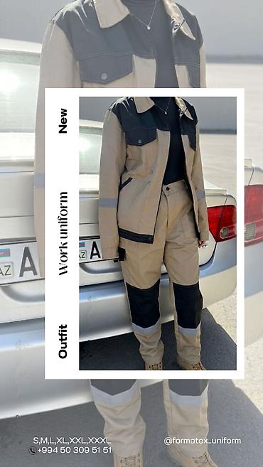 Kişi geyimləri: İş geyimi – Yeni model - Komplekt: jaket + şalvar - Rəng: bej/qara — 1