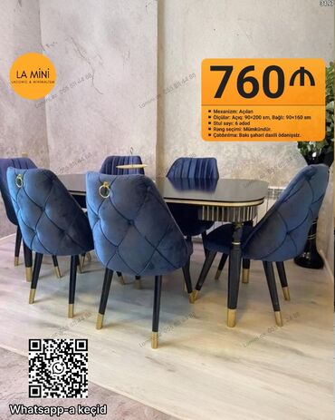 aci badam: Mətbəx üçün, Açılan, Dördbucaq masa, 6 stul