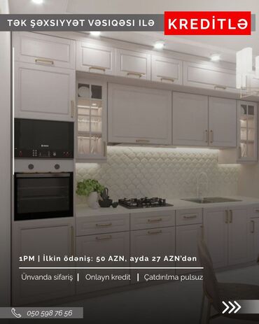 Sifarişlə mətbəx mebeli: Sifarişlə mətbəx dəsti, Özü çəkən petlələr, Sadə laminat, Kredit var, Pulsuz çatdırılma — 5