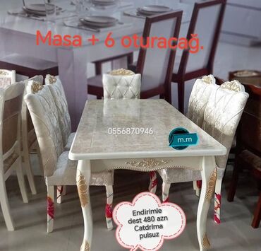 Masa və oturacaq dəstləri: Qonaq otağı üçün, Yeni, Açılmayan, Dördbucaq masa, 6 stul — 20