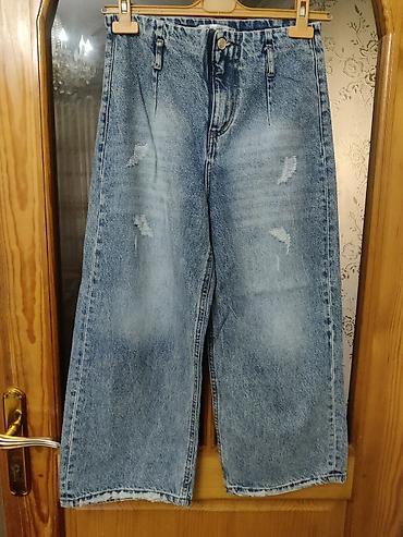 Cinslər: Geniş kəsimli, hündür bel mavi cins şalvar. Klassik denim parçası — 1