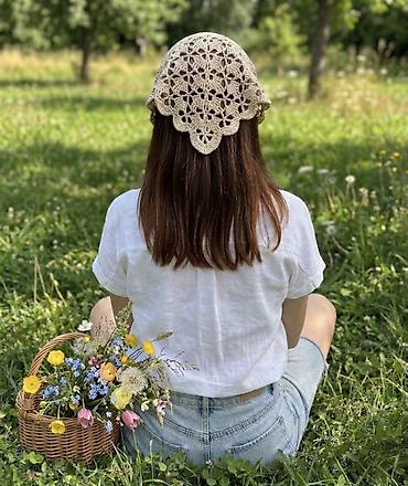 Baş geyimləri: Məhsul: ✨ Бандана ручной работы/ ✨ Əl işi bandana Təsvir: - Təbii bej — 3