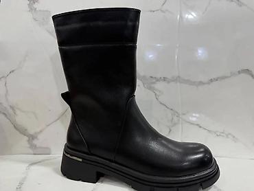 Gležnjače: Ženske zimske čizme – više modela - Topla crna čizma od brušene kože — 32