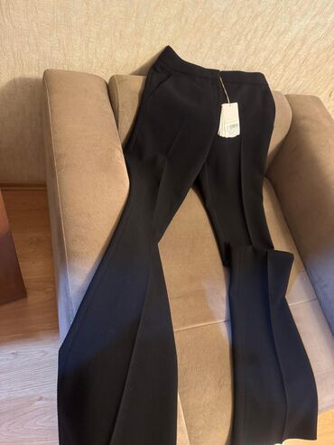 женские льняные штаны: Брюки, XL, цвет - Черный
