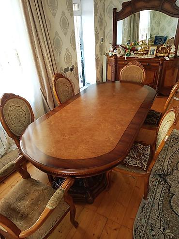 aile agaci: Klassik üslubda iri yemək masası və 6 ədəd stul dəsti - Forma: oval - — 1