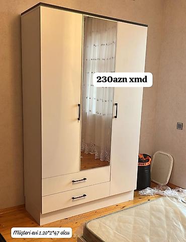 2.el divan yatak: - 3 qapılı paltar şkafı, orta qapıda güzgü - İki alt çekməce, rahat — 1