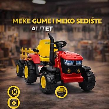 Traktori: Dečji traktor na akumulator sa prikolicom – crveno/žuti - Električni — 1