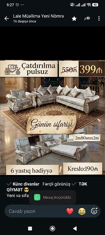 ✔️ *Künc divanlar* Fərqli görünüş ✔️ *TƏK QİYMƏT* 😎 Yeni və lalafo.az -da ✔️ *Künc divanlar* Fərqli görünüş ✔️ *TƏK QİYMƏT* 😎 Yeni və
