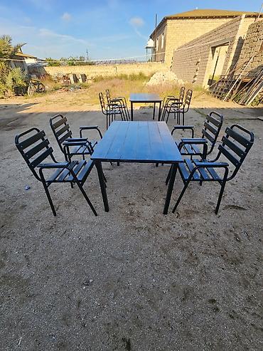 bar otracagi: Metal karkaslı masa və stul dəsti - Tərkib: 1 ədəd düzbucaqlı masa + — 8