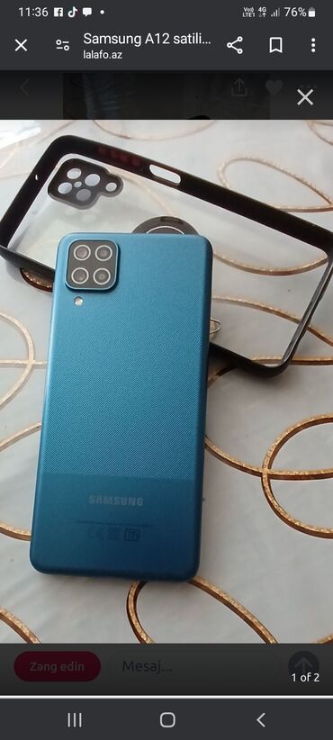 telefonlar 32 s: Samsung Galaxy A12, 32 GB, rəng - Göy, Sensor, İki sim kartlı, Sənədlərlə