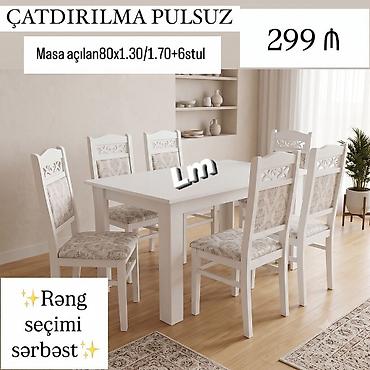 Masalar və oturacaqlar: Masa dəsti MASA +6 STULL💥 Masa açılan : 80x1.30/1.70+6stul: 299₼ — 2