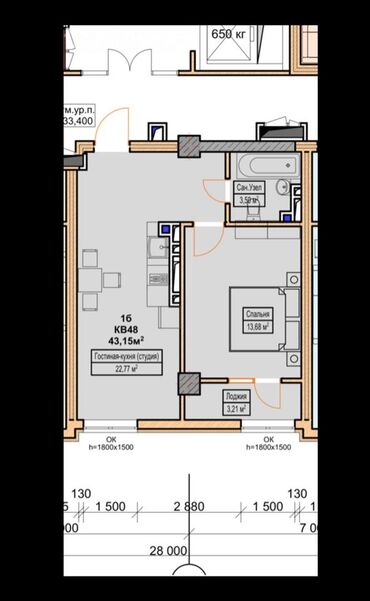 11 микрорайон: 1 комната, 43 м², Элитка, 11 этаж