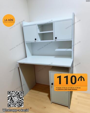 tek divanlar: LA MiNi yazı/iş masası üst dolablı model - Rəng: ağ - Üst hissədə iki