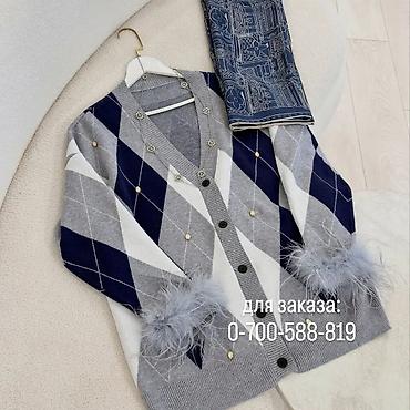 half zip: Кардиган, Трикотаж, Средняя модель, Осень-весна, С перьями — 2