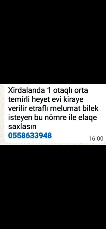 Opel: Xırdalanda 1 otaqlı həyət evi kirayə. - Plan: 1 otaq - Təmir: orta