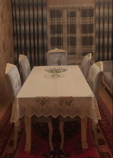 стол в кабинет руководителя: Yemək otağı dəsti - 1 ədəd düzbucaqlı masa: klassik üslubda, ağ-krem