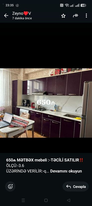 стеклянный стол на кухню купить: *650₼ MƏTBƏX mebeli :-TƏCİLİ SATILIR*‼️ ÖLÇÜ:-3.6 ÜZƏRİNDƏ