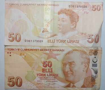 2 dollar nece manatdir: Məhsul: 2 eded 50 LİRA Türkiyə lirəsi banknotları - Nominal: 50 TL