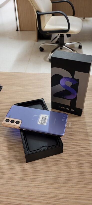 tikanlı tel: Samsung Galaxy S21 5G, 128 GB, rəng - Bənövşəyi, Zəmanət, Sensor, Barmaq izi