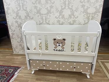 ana ata ogul sekilleri: Uşaq beşiyi – “Teddy” dizaynı - Rəng: ağ və bej (ağ nöqtəli bej alt — 3