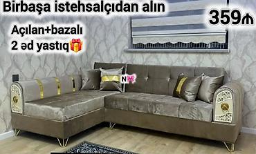 Sifarişlə mebel: Künc divan, Qonaq otağı üçün, Parça, Bazalı, Açılan — 1