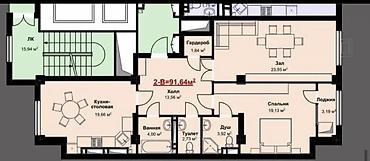 11: 2 комнаты, 92 м², Кок-Жар мкр Элитка, 11 этаж, ПСО (под самоотделку) — 1