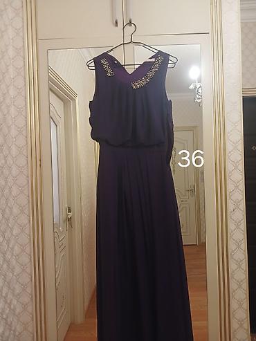 Ziyafət donları: 1) Bəzəkli yaxalı maxi don - Rəng: tünd bənövşəyi - Model: qolsuz — 42