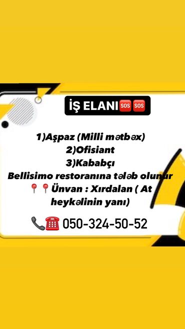 online iş vakansiya: Aşpaz tələb olunur, Manqalçı, kababçı, İstənilən yaş, 1 ildən az təcrübə