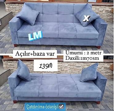 2 nəfərlik carpayi: Açılan mexanizmi və bazası olan divan. - Ümumi ölçü: 2 metr - Daxili — 1