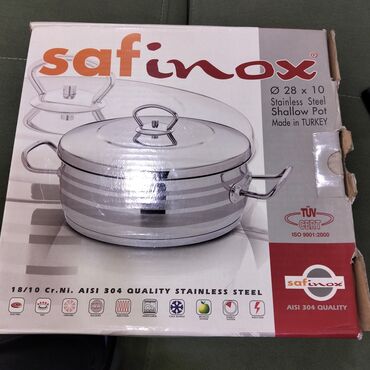 Аксессуары для кухни: Сковородка, цвет - Серебристый, Нержавеющая сталь, 28 см, Турция