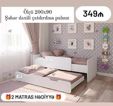 carpayi: Uşaq otağı üçün iki mərtəbəli sürgülü çarpayı dəsti - Ölçü: 200 x 90 — 1