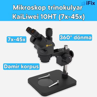 Telefon ekranları: Mikroskop trinokulyar KaiLiwei 10HT (7x-45x). Telefon və digər