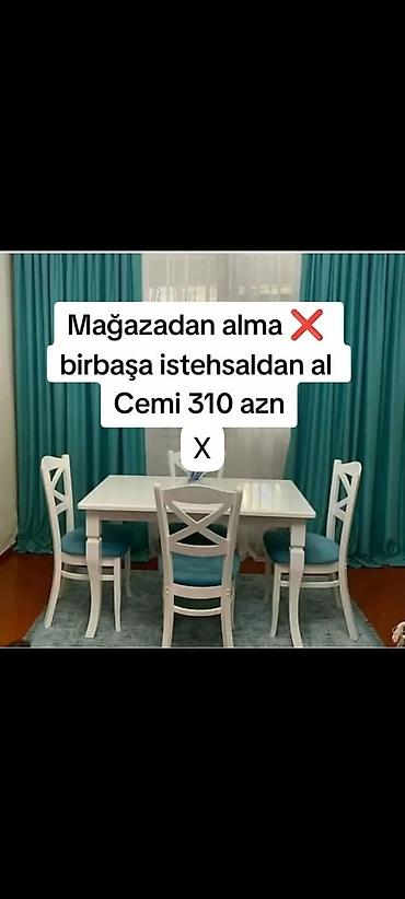 stol stul mebel: Ağ rəngli yemək masası və 4 ədəd stul dəsti - Klassik və zərif — 1