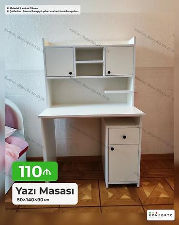 ref: Düz masa, Stulsuz, Polkalı, Siyirməli, Sadə laminat — 1