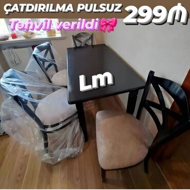 tek stullar: Metbex üçün masa + 4 stul desti Qiymət : 299 azn Masa / 70 x 1.20 Rəng