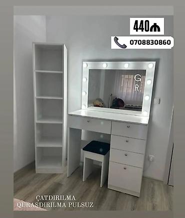 vitrin mebel sifarişi: Ağ rəngdə vizaj masası dəsti: - Geniş işçi səthi və böyük güzgü - — 1