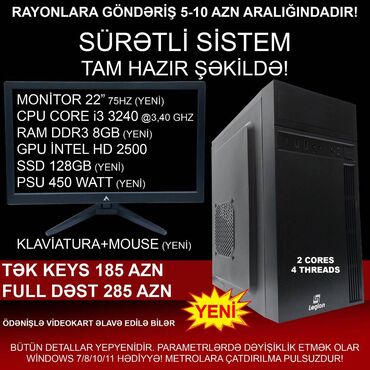 Masaüstü kompüterlər və iş stansiyaları: Masaüstü Kompüter "Legion H61 1155 Core i3 3240” ⭐Tək Sistem Bloku – — 1