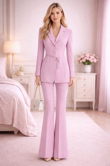 rang sakoi: Ženski elegantni komplet – sako i pantalone u pastelno ružičastoj — 1