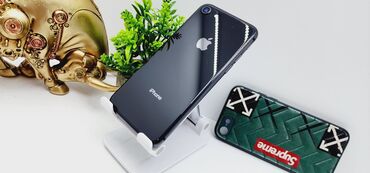 телефон эпл: IPhone 8, Б/у, 256 ГБ, Jet Black, Защитное стекло, Чехол, 90 %