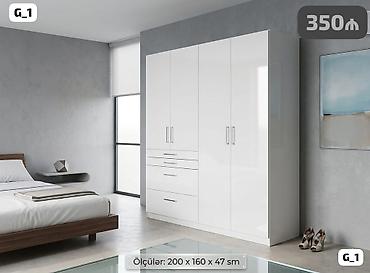 qar qizi: Ağ rəngli, parlaq səthli qarderob şkafı (model G_1). Minimalist — 1