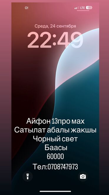 Apple iPhone: IPhone 13 Pro Max, Б/у, 256 ГБ, Черный, Коробка, Кабель, Защитное стекло, 84 %