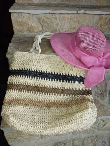 zenska kozna torba: Torba za plažu + šešir u kompletu. Novo